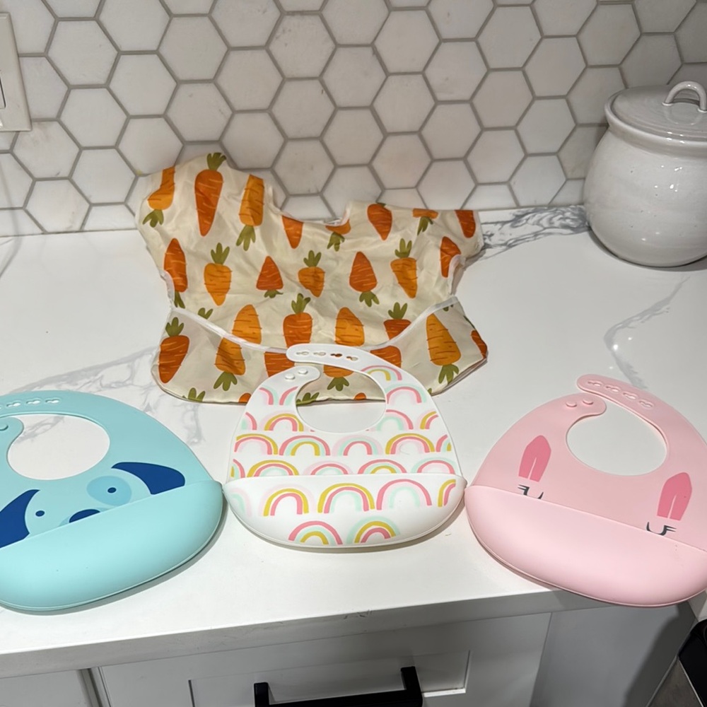 Set of Three Silicone Baby Bibs